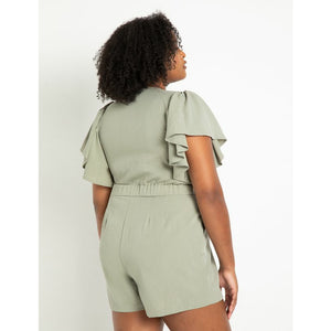 Tie Bodice Romper With Flutter Sleeves