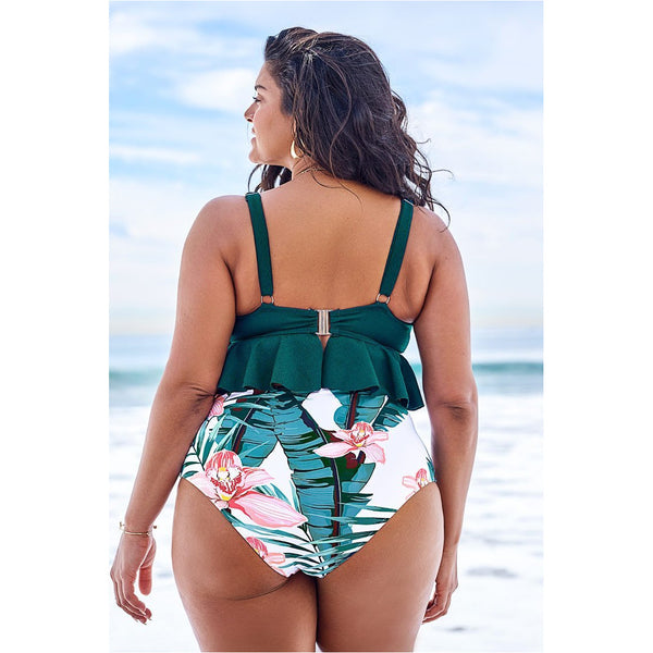 Cupshe Green and Floral Ruffle Bikini The Curvy Shop