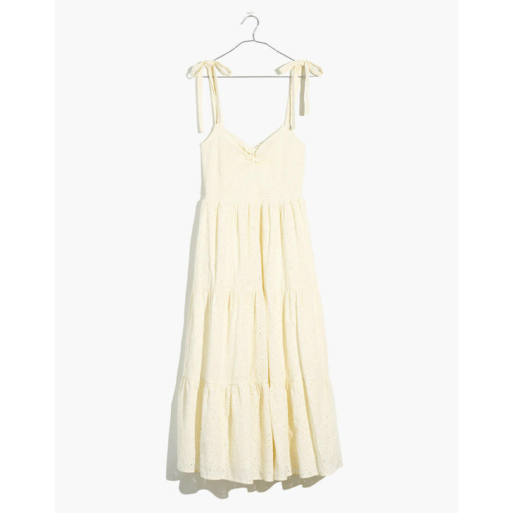 Madewell Eyelet Lucie Tie-Strap Tiered Midi Dress
