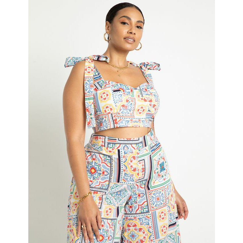 Tie Shoulder Printed Crop Top