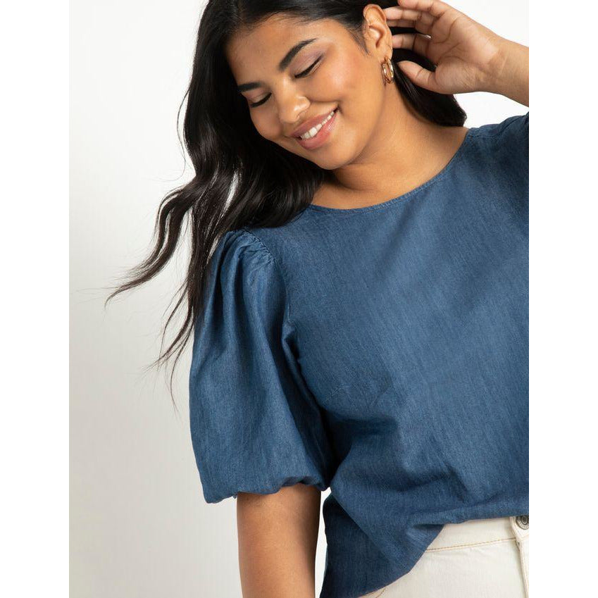 Eloquii Denim Puff Sleeve Top