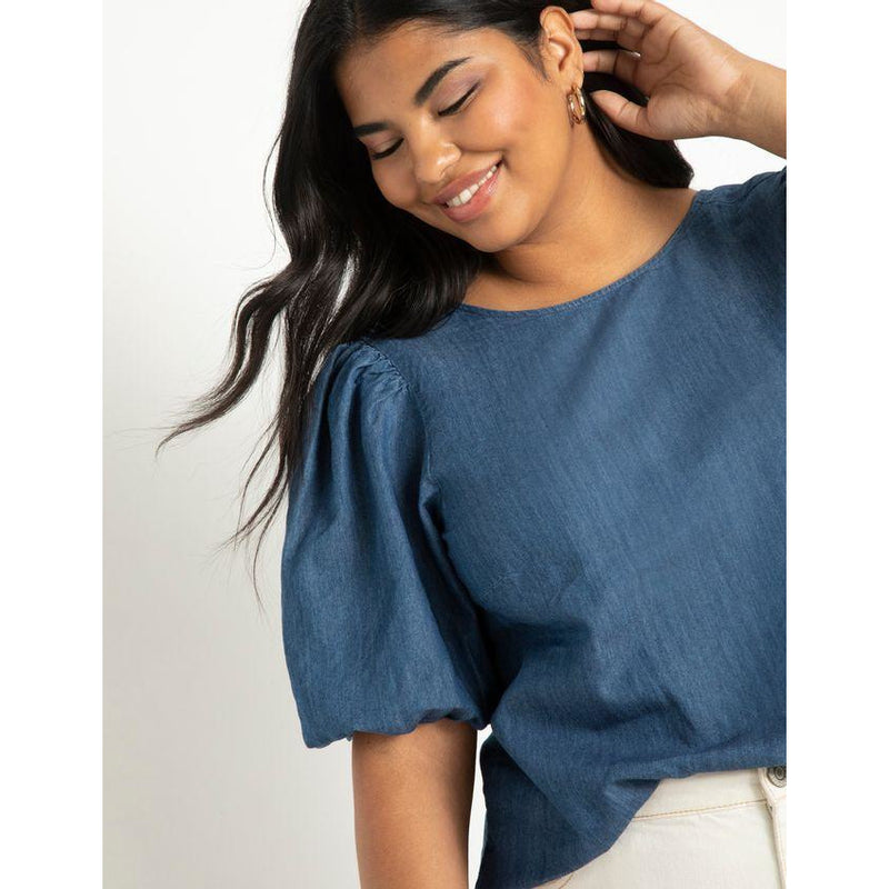 Eloquii Denim Puff Sleeve Top