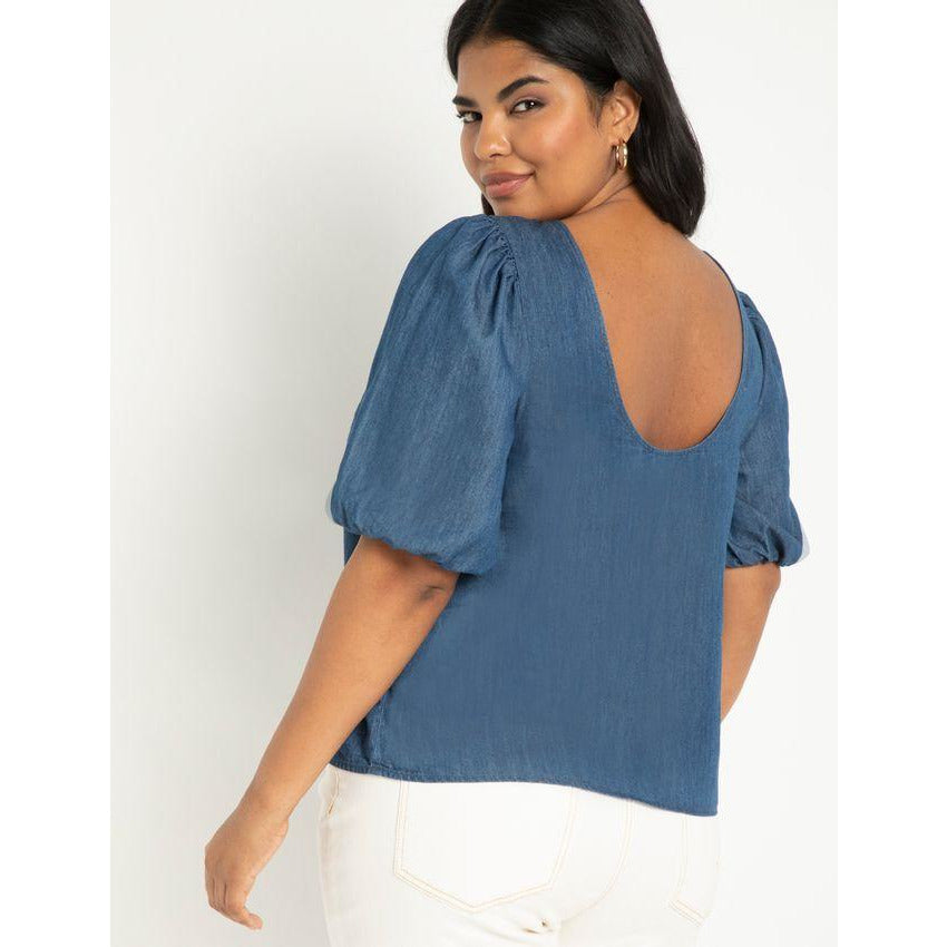 Eloquii Denim Puff Sleeve Top