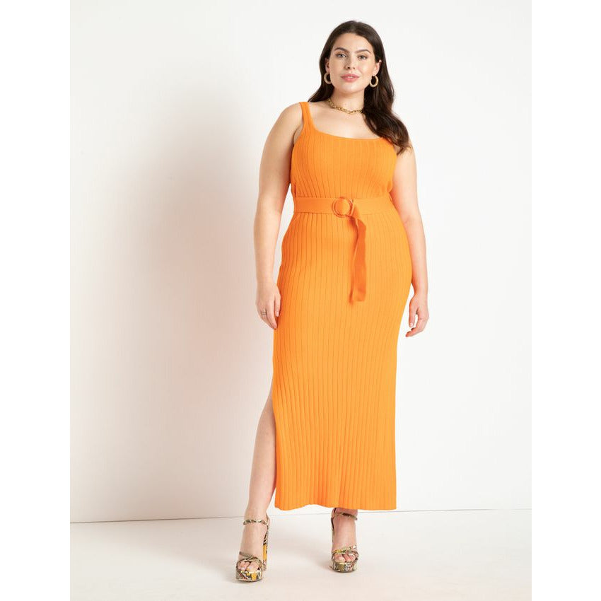 Knitted Rib Maxi Dress With Belt