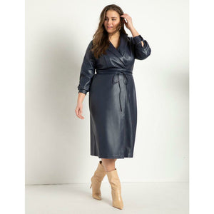 Eloquii Shawl Collar Vegan Leather Dress