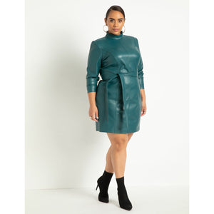 Eloquii Faux Leather Turtleneck Mini Dress