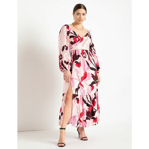 Wrap Bodice Maxi Dress With Slit