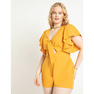 Tie Bodice Romper With Flutter Sleeves