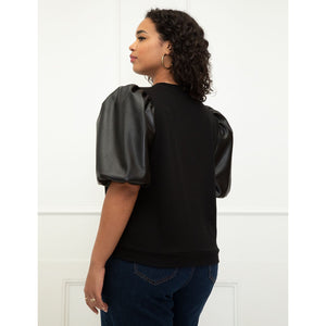 Sweatshirt with leather sleeves discount