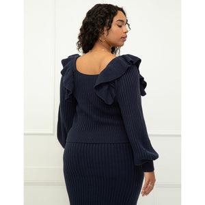 Square Neck Sweater with Ruffles