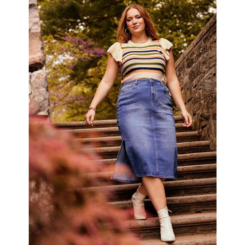 Plus size denim skirt midi hotsell