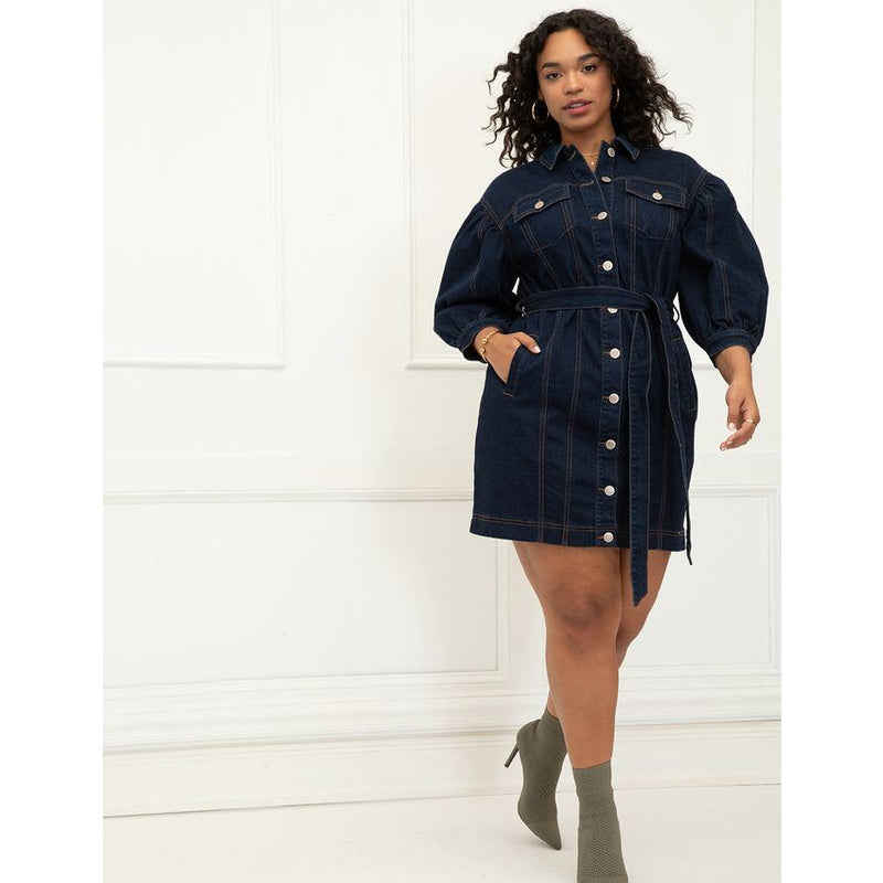 Puff Sleeve Denim Jacket Dress