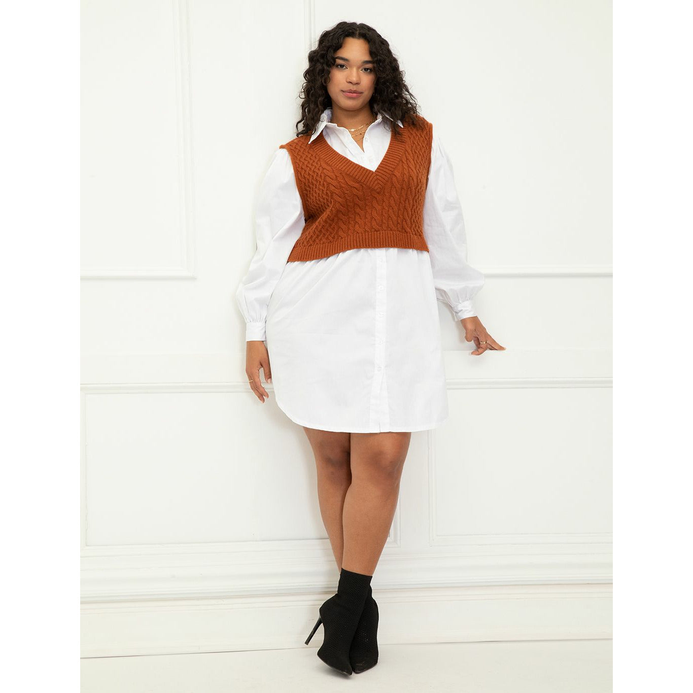 Shirt Dress with Sweater Vest – The Curvy Shop - Main Image