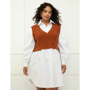 shirt dress with knitted vest Black Plus Knitted Vest 2 In 1 Shirt Dress
