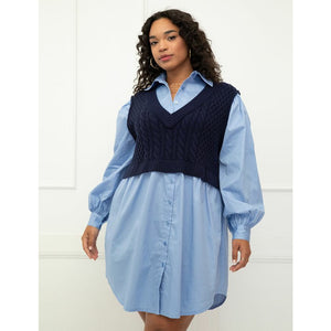 Shirt Dress with Sweater Vest