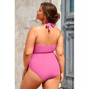 Summer Dreaming Surplice Pink Halter One Piece Swimsuit