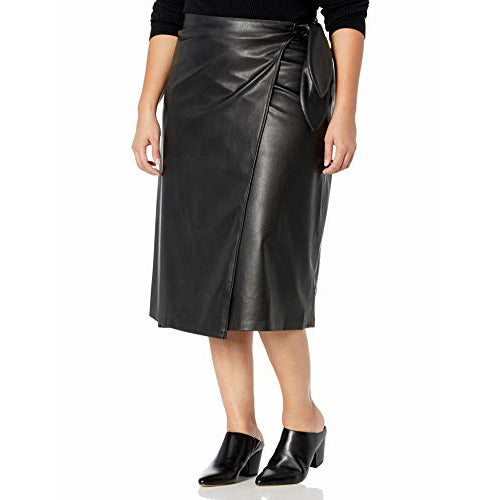 The Drop Manon Faux Leather Wrap Front Midi Skirt