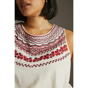 Anthropologie Linni Smocked Embroidered Top