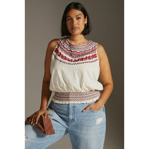 Anthropologie Linni Smocked Embroidered Top