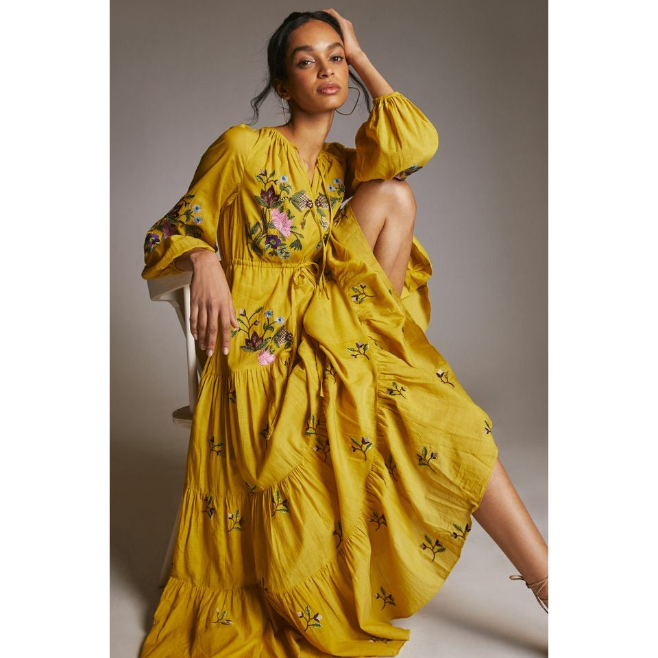 Anthropologie Embroidered V-Neck Maxi Dress Anthropologie Embroidered V-Neck Maxi Dress