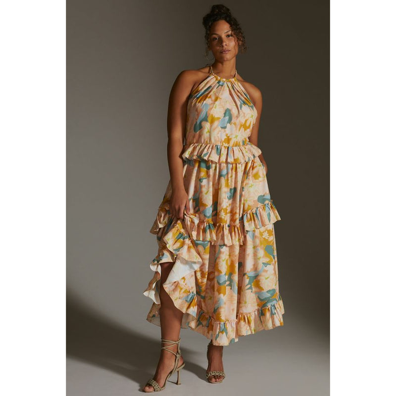 Anthropologie Ruffled Tiered Floral Maxi Dress