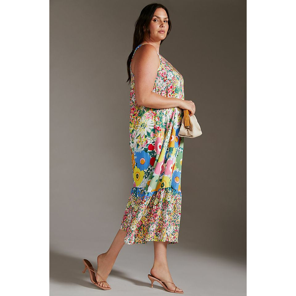 anthropologie one shoulder silk midi dress By Anthropologie One-Shoulder Printed Slim Midi Dress