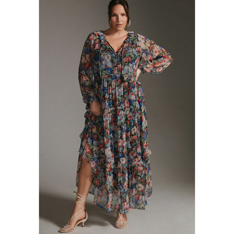 Anthropologie Floral Tiered Maxi Dress