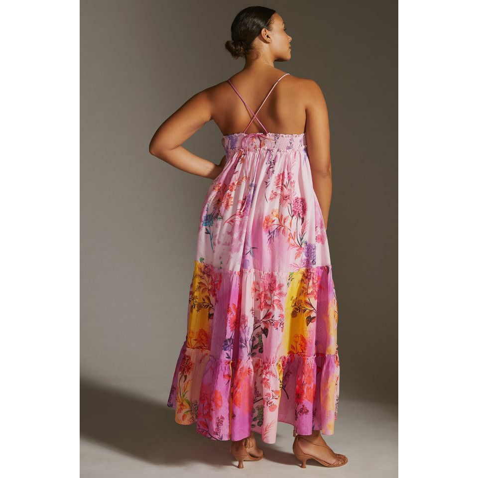 anthropologie pink floral maxi dress BHLDN Lily Floral Tendril Maxi Dress
