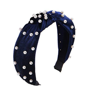 Navy Velvet Pearl Headband