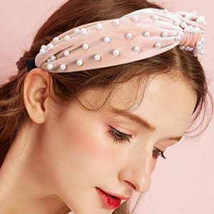 Pink Velvet Pearl Headband