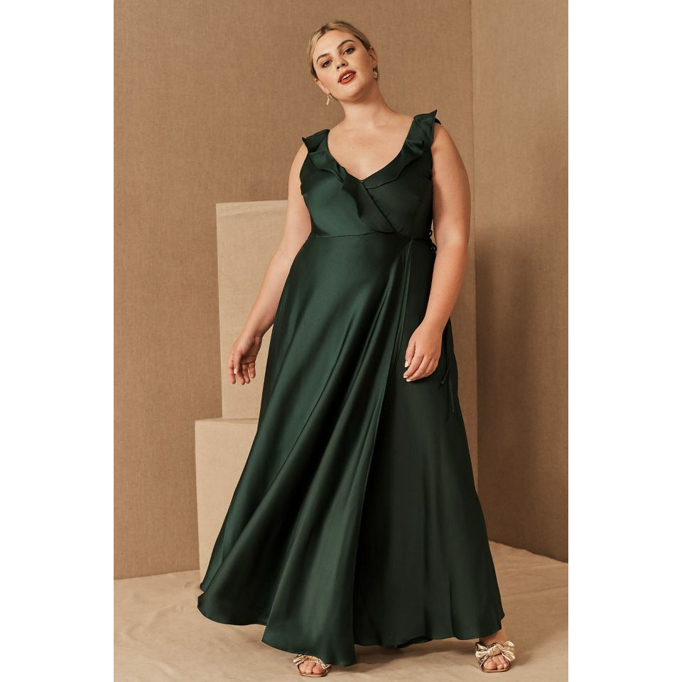 green satin anthropologie dress By Anthropologie The Lily One-Shoulder Satin Maxi Slip Dress in Natural