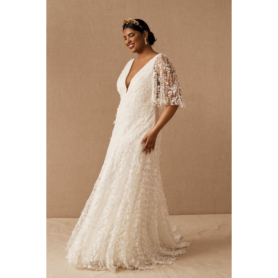 Jenny by Jenny Yoo Kelsey Chiffon & Lace V-Neck A-Line Wedding Gown |  Anthropologie