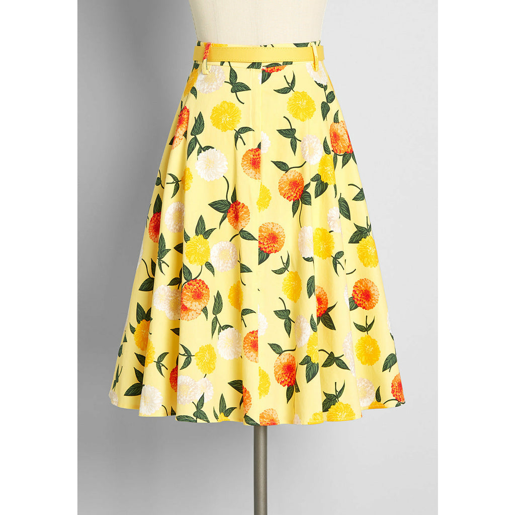 ModCloth Through Fields of Marigold Belted Swing Skirt