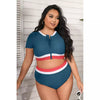 4th of July Shining Sea Zip Up Crop Top & Banded High Waist Bikini Set