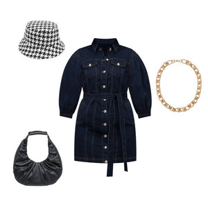 Puff Sleeve Denim Jacket Dress