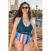 4th of July Stripes Ahoy Faux Surplice Halter One Piece Swimsuit