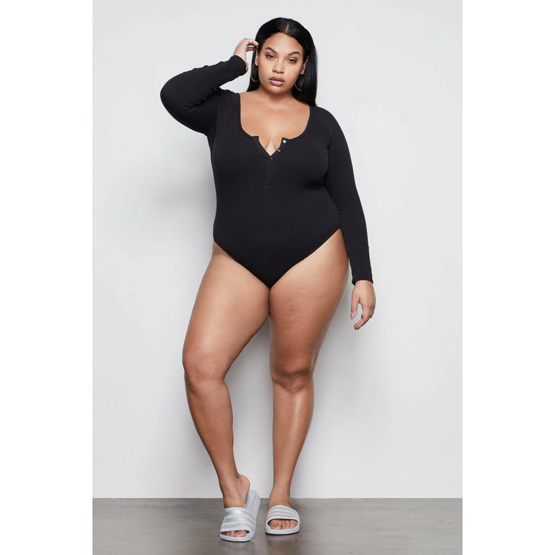 Good American | The Feel Good Long Sleeve Bodysuit | BLACK001