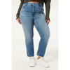 Good American Good Curve | Straight Natural Fray Hem BLUE858 Wash