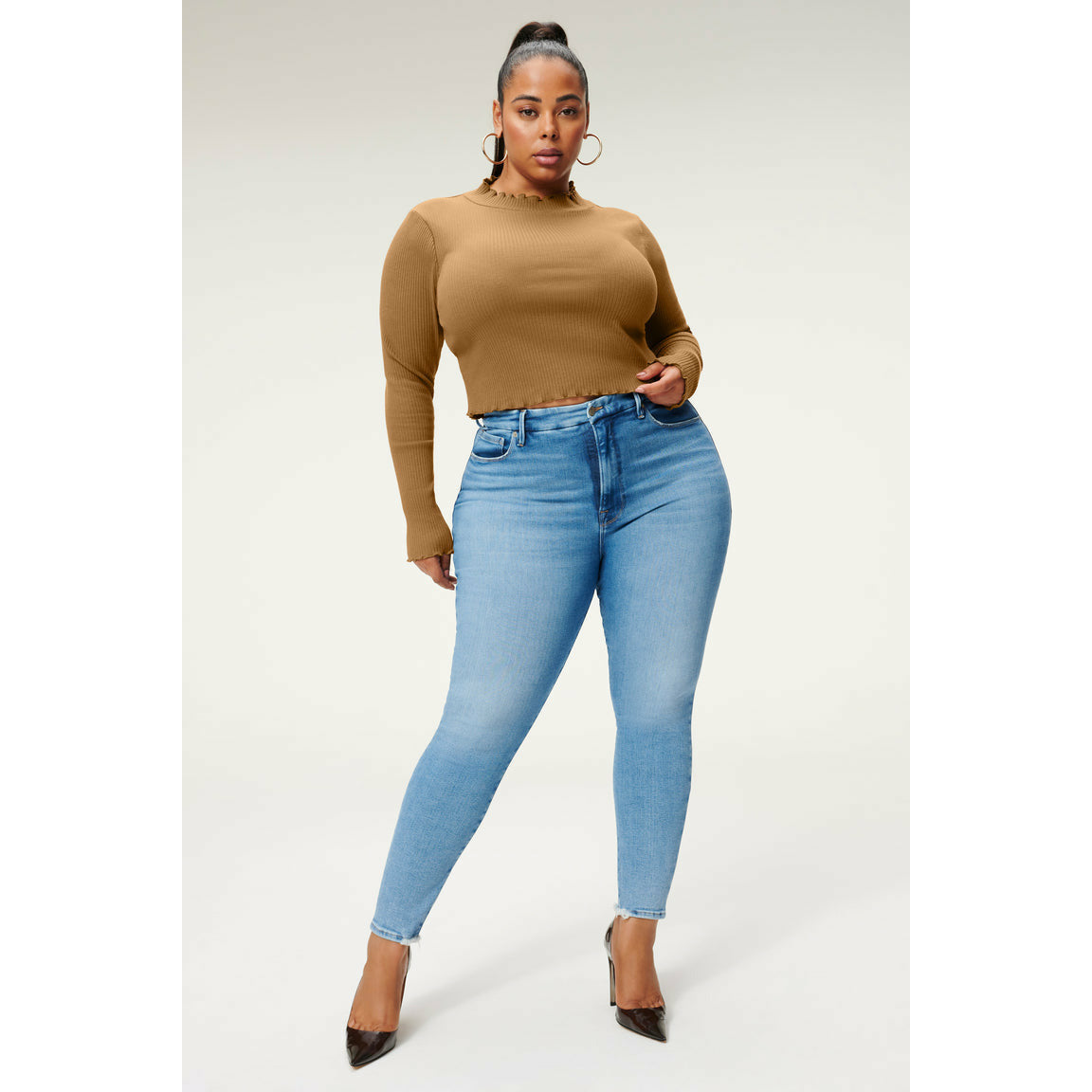 Good American Good Legs Worn Hem BLUE876 Wash