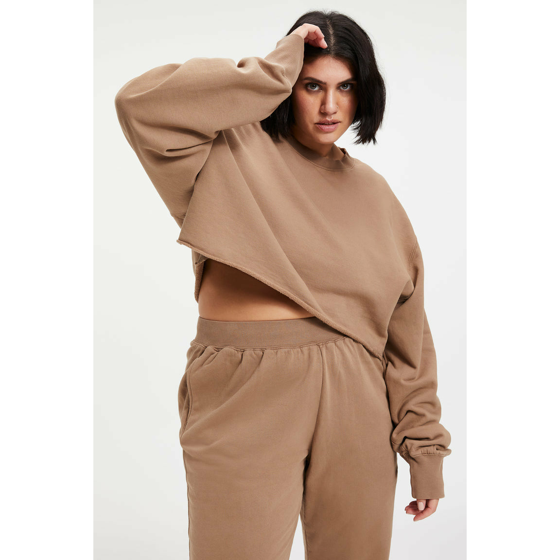 Good American Cropped Cool Sweatshirt PUTTY001