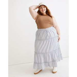 Madewell Striped Pull-On Ruffle Tiered Maxi Skirt