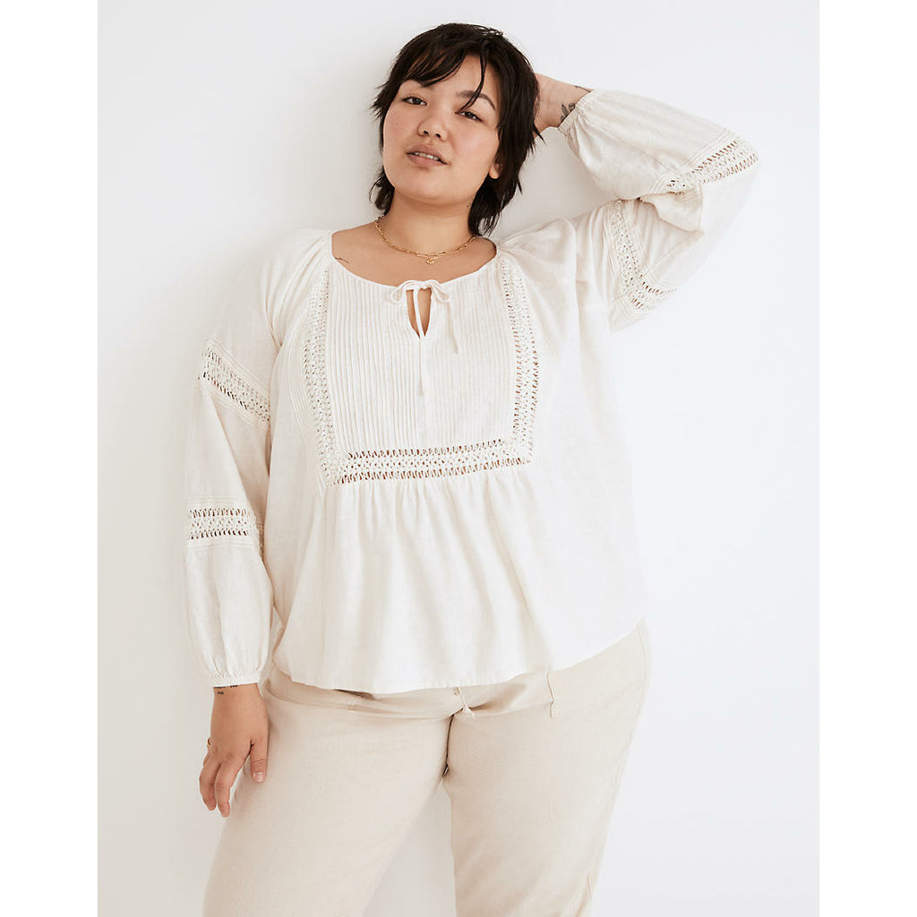 Madewell Linen-Blend Pintuck Peasant Top