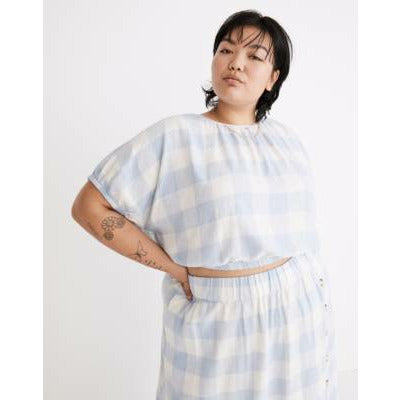 Linen-Blend Michele Bubble Top | Gingham Check