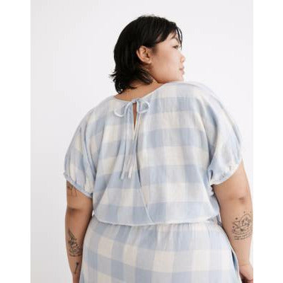 Linen-Blend Michele Bubble Top | Gingham Check