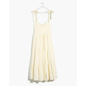 Madewell Eyelet Lucie Tie-Strap Tiered Midi Dress