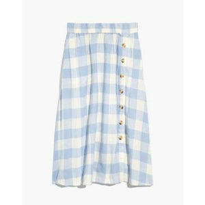 Linen-Blend Side-Button Midi Skirt | Gingham Check